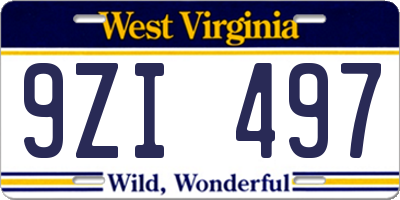 WV license plate 9ZI497