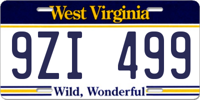 WV license plate 9ZI499