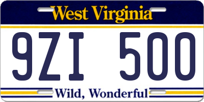 WV license plate 9ZI500