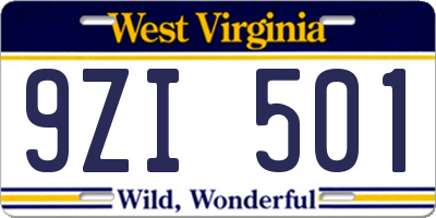 WV license plate 9ZI501