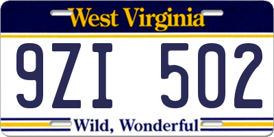 WV license plate 9ZI502