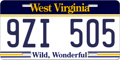 WV license plate 9ZI505