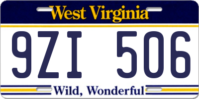 WV license plate 9ZI506