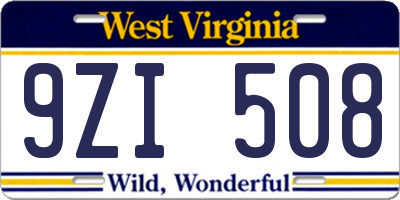 WV license plate 9ZI508