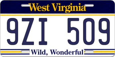WV license plate 9ZI509
