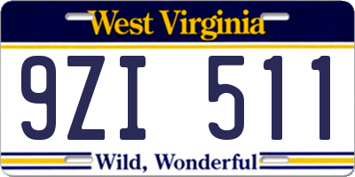 WV license plate 9ZI511