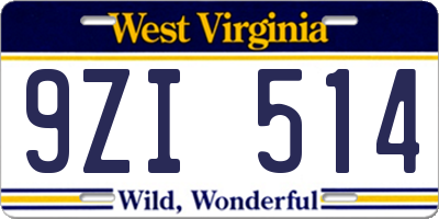 WV license plate 9ZI514