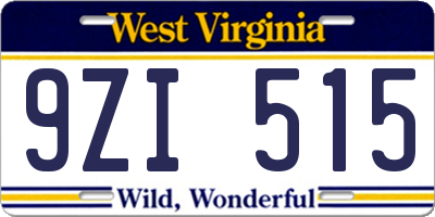 WV license plate 9ZI515