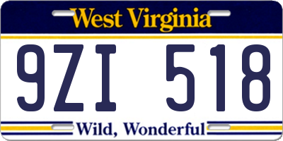 WV license plate 9ZI518