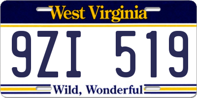 WV license plate 9ZI519