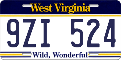 WV license plate 9ZI524