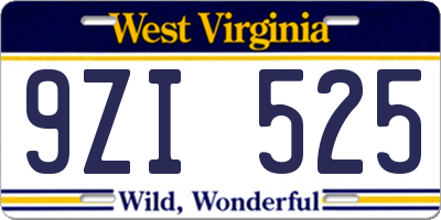 WV license plate 9ZI525