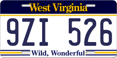 WV license plate 9ZI526
