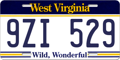 WV license plate 9ZI529