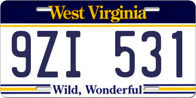WV license plate 9ZI531