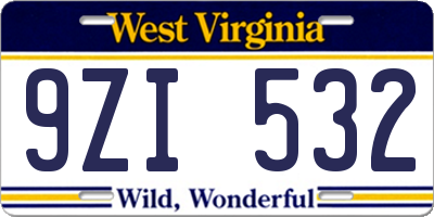 WV license plate 9ZI532