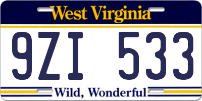 WV license plate 9ZI533