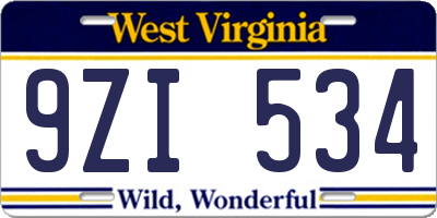 WV license plate 9ZI534