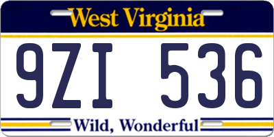 WV license plate 9ZI536