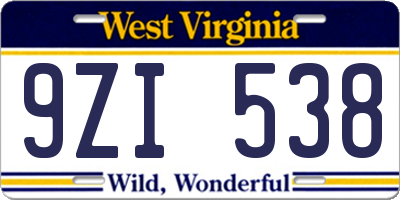 WV license plate 9ZI538