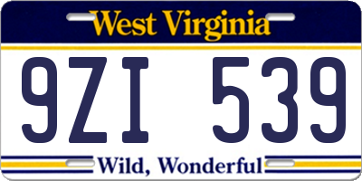 WV license plate 9ZI539
