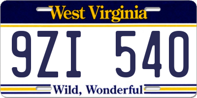 WV license plate 9ZI540