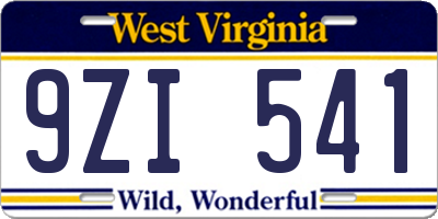 WV license plate 9ZI541