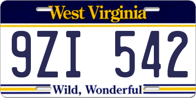 WV license plate 9ZI542