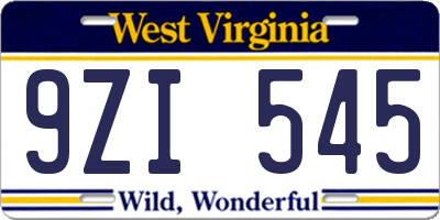 WV license plate 9ZI545