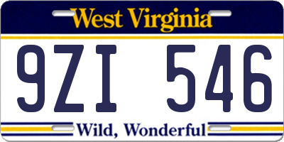 WV license plate 9ZI546