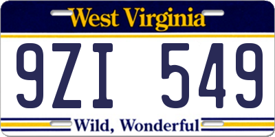 WV license plate 9ZI549