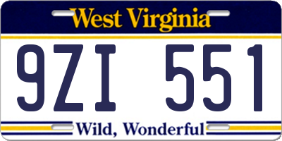 WV license plate 9ZI551