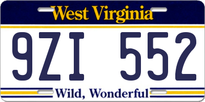 WV license plate 9ZI552