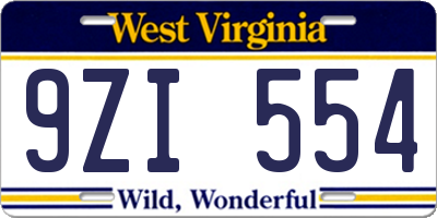WV license plate 9ZI554