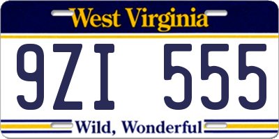 WV license plate 9ZI555