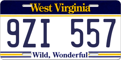 WV license plate 9ZI557