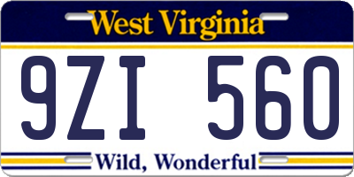 WV license plate 9ZI560