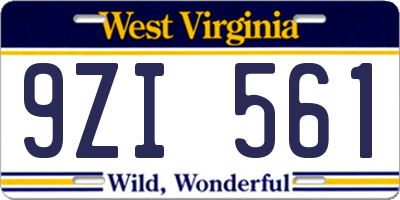 WV license plate 9ZI561