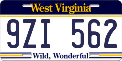 WV license plate 9ZI562