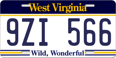 WV license plate 9ZI566