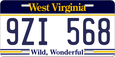 WV license plate 9ZI568
