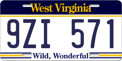 WV license plate 9ZI571