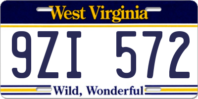 WV license plate 9ZI572