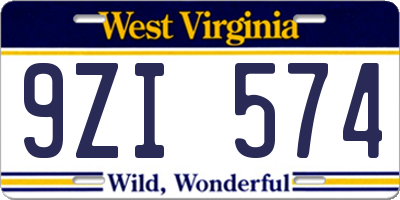 WV license plate 9ZI574