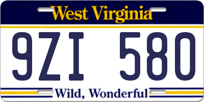 WV license plate 9ZI580