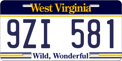 WV license plate 9ZI581
