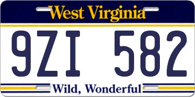 WV license plate 9ZI582