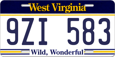 WV license plate 9ZI583