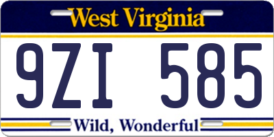WV license plate 9ZI585