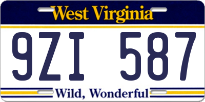 WV license plate 9ZI587